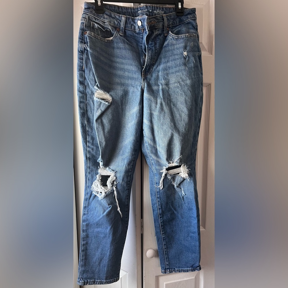 Old Navy High Rise OG Straight Button-fly Light wash with rips